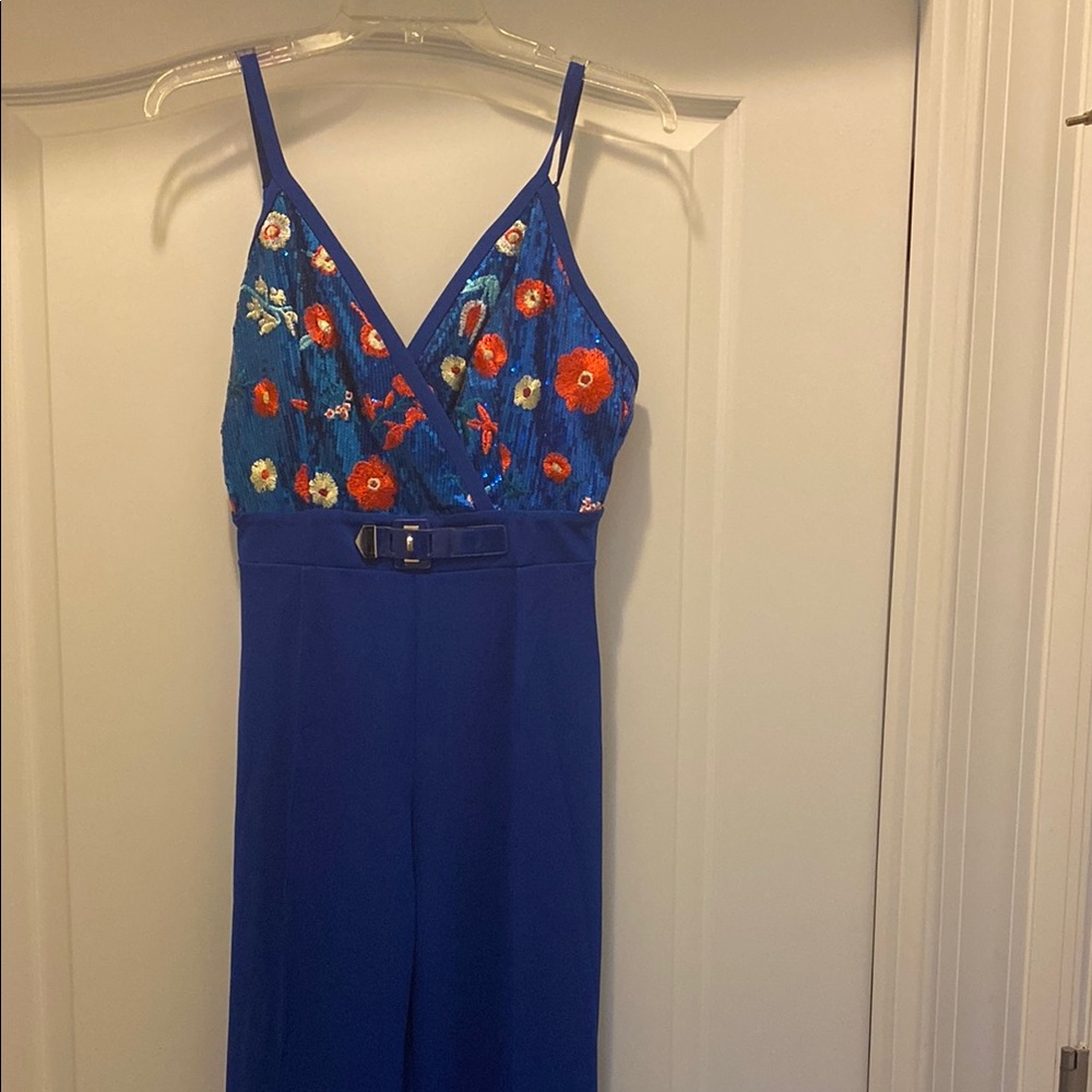 Blue Floral Embroidered Jumpsuit - Picture 3 of 6